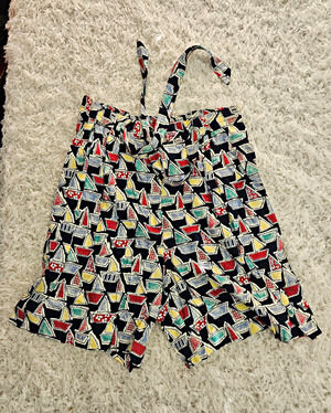 Vintage 90s Sailboat Nautical Shorts High Waisted Rayon Novelty Print Belted 10